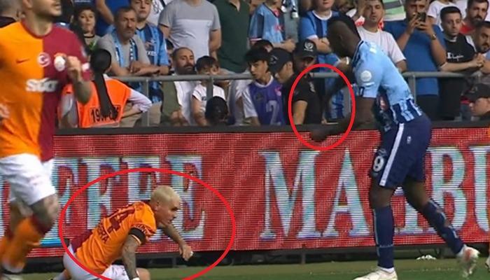 Balotelli yerde kalan Torreira'nın üzerine atlıyor!  Maçın hakemi bu hamleye sessiz kaldı...Galatasaray
